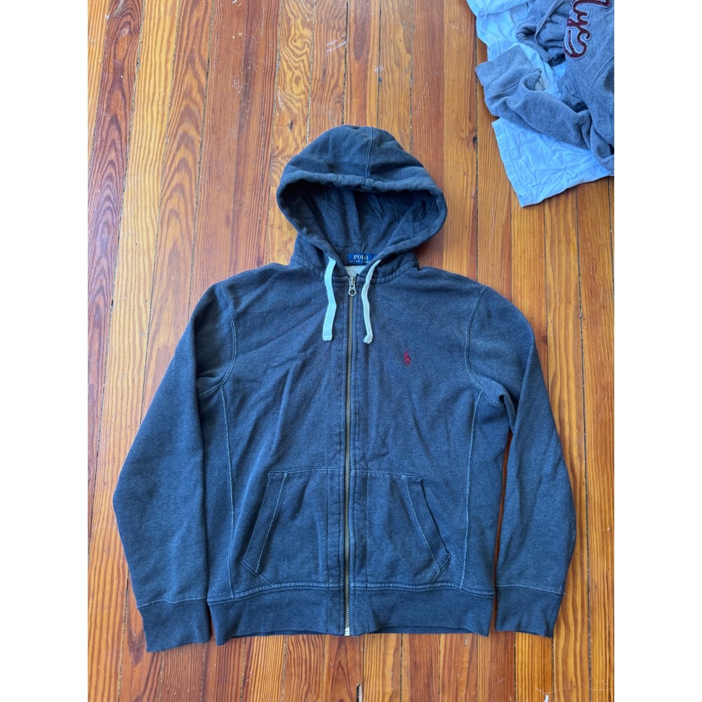 Polo Ralph Lauren Mens Gray Full Zip Fleece Hoodie Red Pony Logo Size M